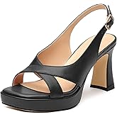 GOFOURTHAT Platform Heels for Women 3.2 Inch Chunky Block Heels Sandals Open Toe with Slingback Ankle Strap Wedding Party Dress Comfortable Shoes