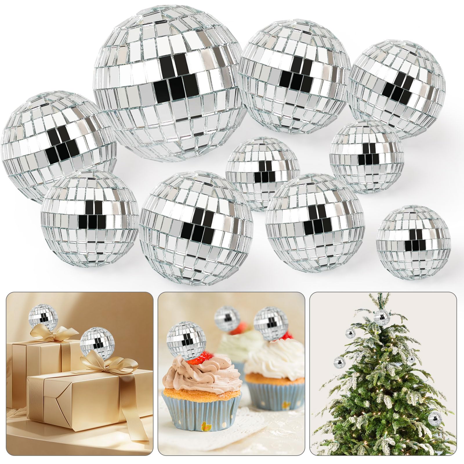 Photo 1 of 10PCS Disco Ball Cake Topper, 1970s Dance Party Supplies, Small Cake Picks and Decorations for 70s Theme Party