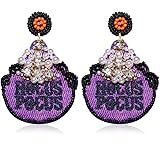Halloween Earrings Handmade Candy Corn Witch Hat Beaded Drop Earrings Statement Spooky Ghost BOO Dangle Earrings Halloween Cosplay Costume Party Jewelry Gifts