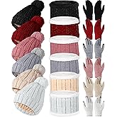 Suhine 18 Pcs Winter Beanie Hat Scarf Gloves Set for Women Include 6 Pcs Knit Hat Warm Beanie with Pompom 6 Pcs Fleece Lined Neck Warmer 6 Pair Warm Touchscreen Gloves for Women Gifts Christmas