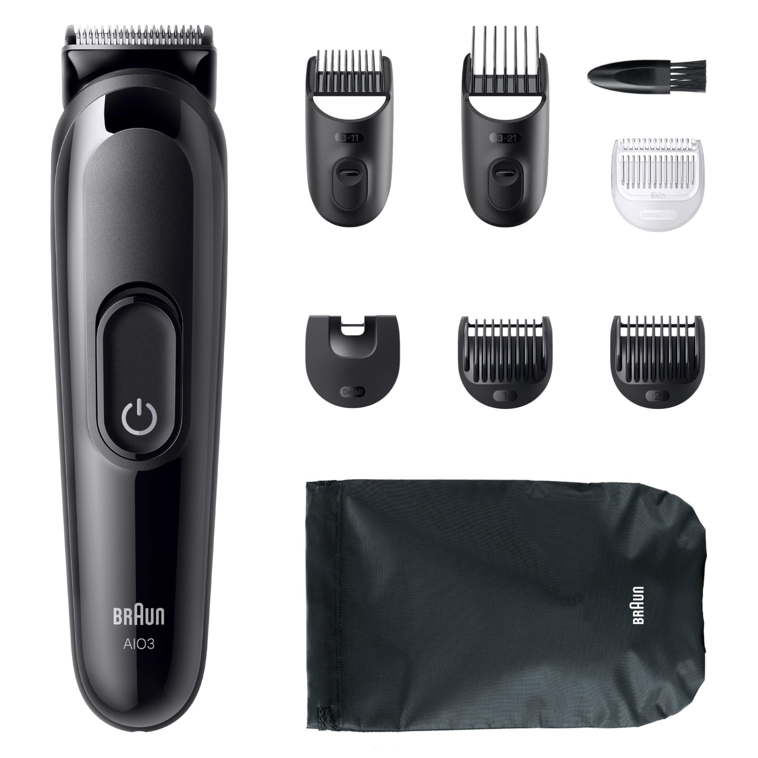 Braun All-in-One Series 3, 8-in-1 Multigroom, Barttrimmer, Haarschneider, Haarschneidemaschine für Gesicht und Kopf, 50 Min Akku, 14 Längen (3–21 mm), AIO3545, Schwarz 6