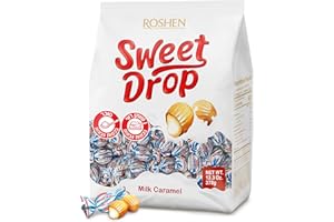Roshen Sweet Drop Caramel Candy, Soft Caramel with Dairy Milky Filling, 13.33oz (378g), Approx. 54 Pieces, Individually Wrapped Creamy Caramel Candies, Kosher, Halal with No Artificial Dyes - Pack of 1