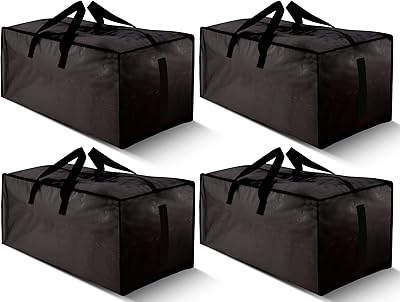HOMESURE 4 Pack Large Strong Moving Bags with Zippers & Carrying Handles - Water-Resistant - Heavy Duty Storage Tote for Space Saving Moving Storage, Fold Flat, Alternative to Moving Box (Black)
