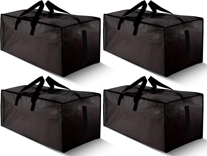 HOMESURE 4 Pack Large Strong Moving Bags with Zippers & Carrying Handles - Water-Resistant - Heavy Duty Storage Tote for Space Saving Moving Storage, Fold Flat, Alternative to Moving Box (Black)