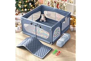 LABIGO Baby Playpen with Mat, 50" x 50" Safety Playpen for Babies and Toddlers, Easy Assembly Large Baby Play Pen, Portable Indoor & Outdoor Play Pen with Soft Breathable Mesh (with mat)