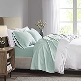 Madison Park 3M Microcell Bed Sheet Set Color Fast, Wrinkle and Stain Resistant, Soft Sheets with 16" Deep Pocket All Season, Cozy Bedding-Set, Matching Pillow Case, King, Seafoam, 4 Piece (MP20-2391)