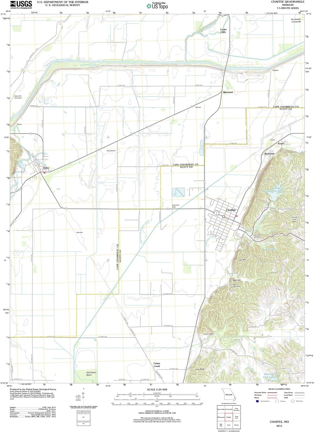 2012 Chaffee, MO Missouri USGS Historical Topographic