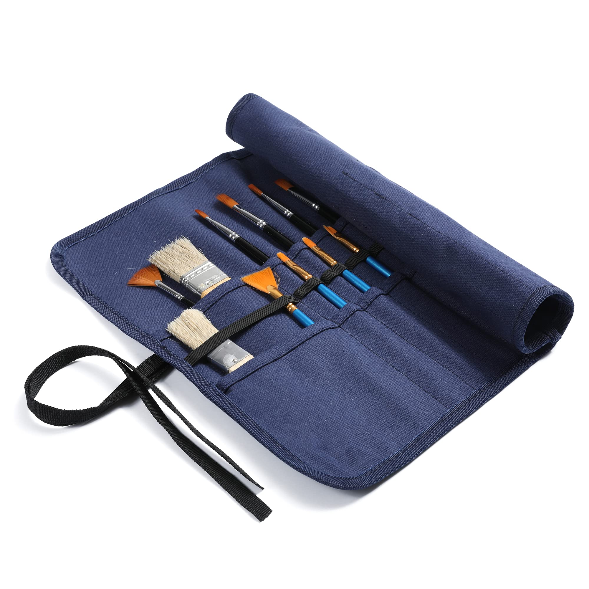 Kaaltisy Artist Paint Brush Roll | 22 Slots Paint Brush Storage Roll, 16oz Waxed Canvas Pencil Bag for Watercolour Brush Acrylic Pen - Blue - 40 x 35cm