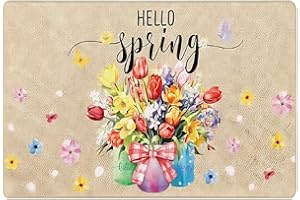 RUIZHUO Spring Door Mat with Bird and Floral Design Hello Spring Outdoor Rug Non Slip Welcome Mat for Front Door Washable Dec