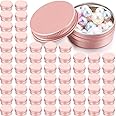 Patelai 64 Pieces Lip Balm Tin Containers Screw Top Round Tin Cans Aluminum Jar with Screw Lid, Empty Bottle Travel Cosmetic Sample Container for DIY(0.5 oz,Rose Gold)