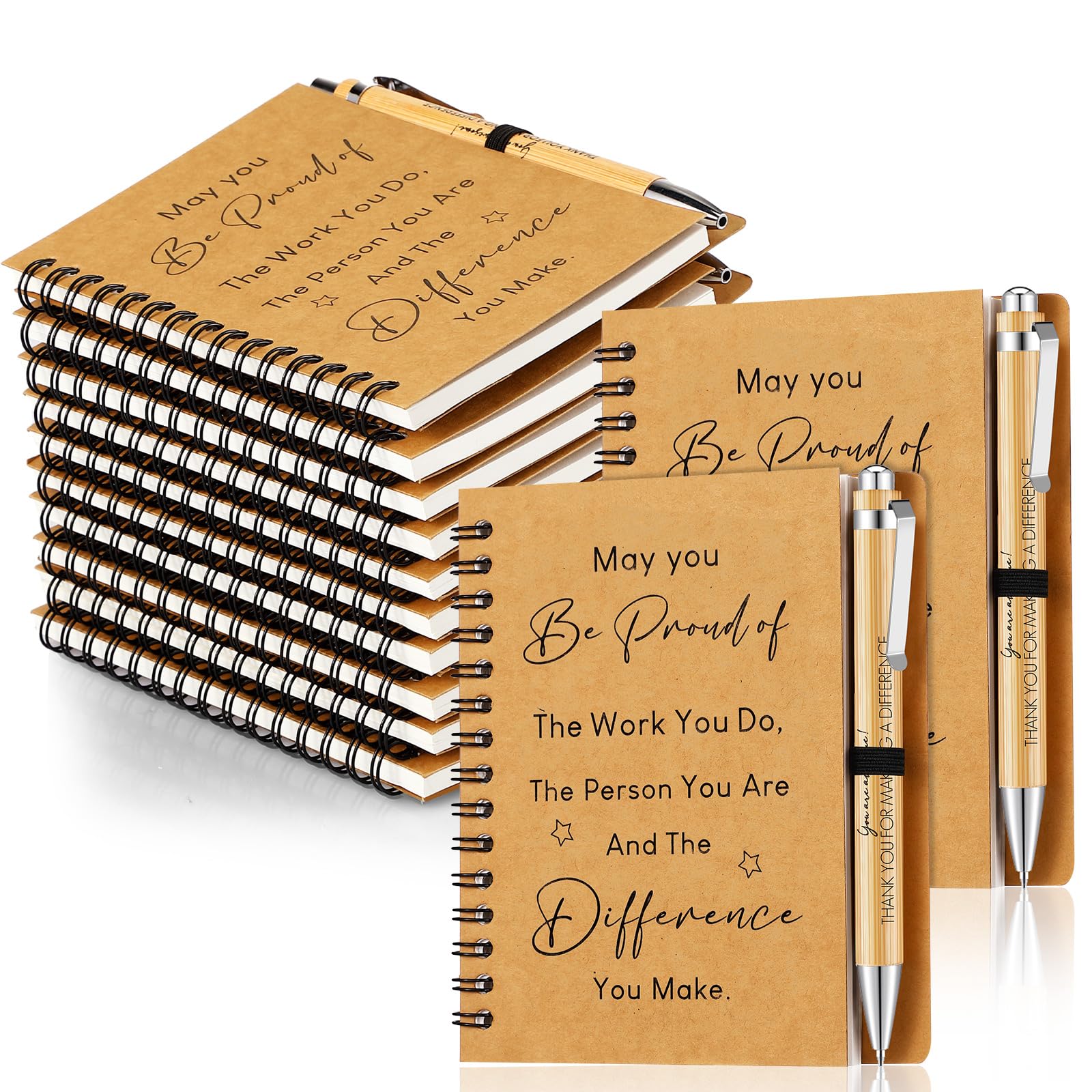 Sinmoe 12 Sets Thank You Gifts for Colleague Employee Appreciation Gifts Inspirational Notebook Ballpoint Pens Kraft Lined Notepad Gift for Coworker Teacher Volunteer Staff (Yellow,Thank You)