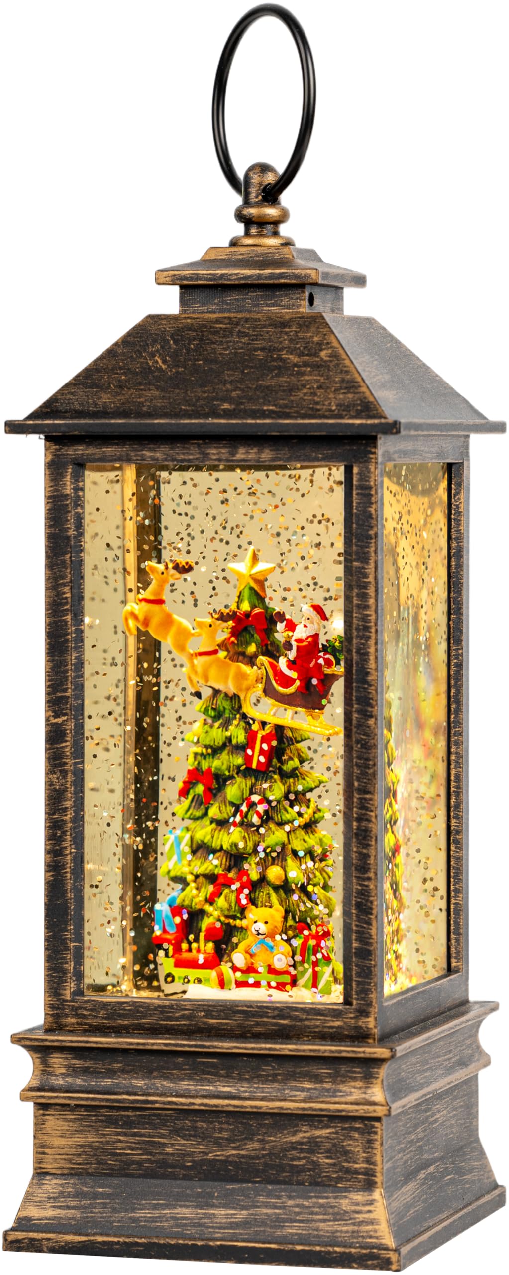 Photo 1 of 10'' Musical Snow Globe Lantern Lighted Christmas Tree and Flying Santa Water Lantern Swirling Glittering Home Decoration and Gift, Battery Operated or USB Powered