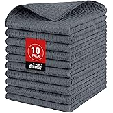 HOMEXCEL Waffle Weave Microfiber Towel, 10 Pack Lint Free Cleaning Rags, 12 x 12 Inches Barista Towels, Reusable Microfiber Cleaning Cloth for Household, Kitchen, Glass and Window, Grey