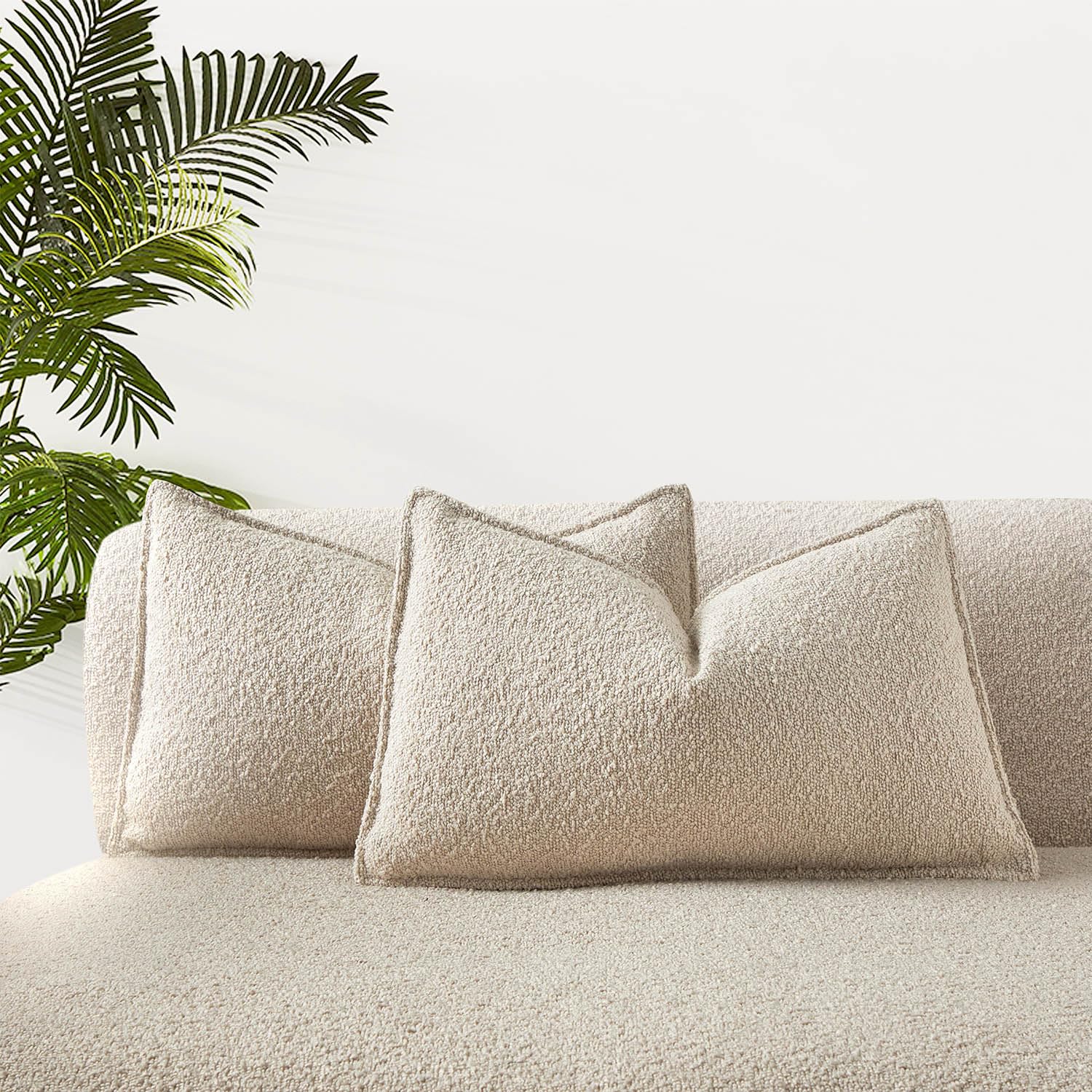 Photo 1 of JUSPURBET 12x20 Pillow Covers Set of 2 Decorative Throw Pillow Covers Case for Couch Sofa Bed Soft Boucle Textured Lumbar Cushion Covers with Hidden Zipper for Home Decor Living Room,Beige