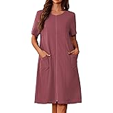 Ekouaer Zipper Robes for Women Short Sleeve Waffle Knit Bathrobe Lightweight House Coat with Pockets Soft Loungwear