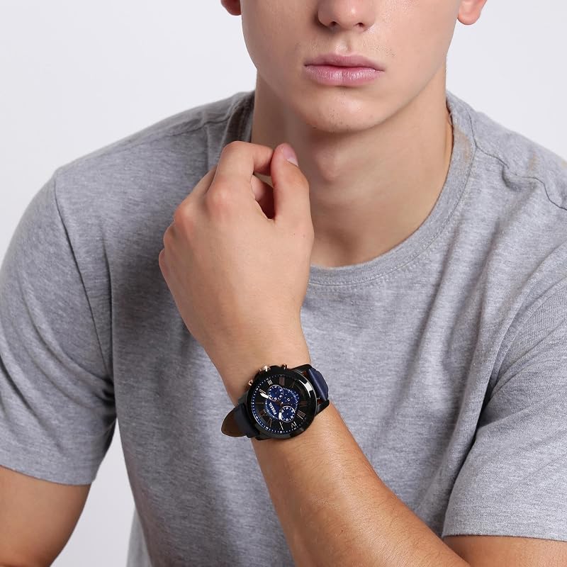 Herren Grant Uhr, Quarz-Chronographenwerk mit Lederarmband