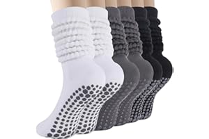 BISOUSOX Pilates Socks Slouch Scrunch Grip Socks, Long Slouchy Yoga Grippy Barre Non Slip Cozy Boot Sock for Women