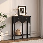 Topbele Console Table with 2 Drawers &amp; Shelf Black 28" Retro Entryway Table | Mid-Century Modern 2-Tier Sofa Table, Vintage Wooden Accent Table for Living Room, Hallway, Foyer