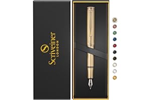 Scriveiner Luxury EDC Fountain Pen (Medium), Stunning Heavy Brass Pocket Pen, Hand Brushed Bronze Finish, Schmidt German Nib Converter, Best Writing Pen Gift Set for Men Women, Nice Fancy Designer Pen