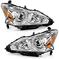WEELMOTO Headlights Assembly for 2013-2015 Nissan Altima,Headlight Replacement for 13 14 15 Nissan Altima with Chrome Housing Amber Reflector L+R (DOES NOT FIT XENON/HID)