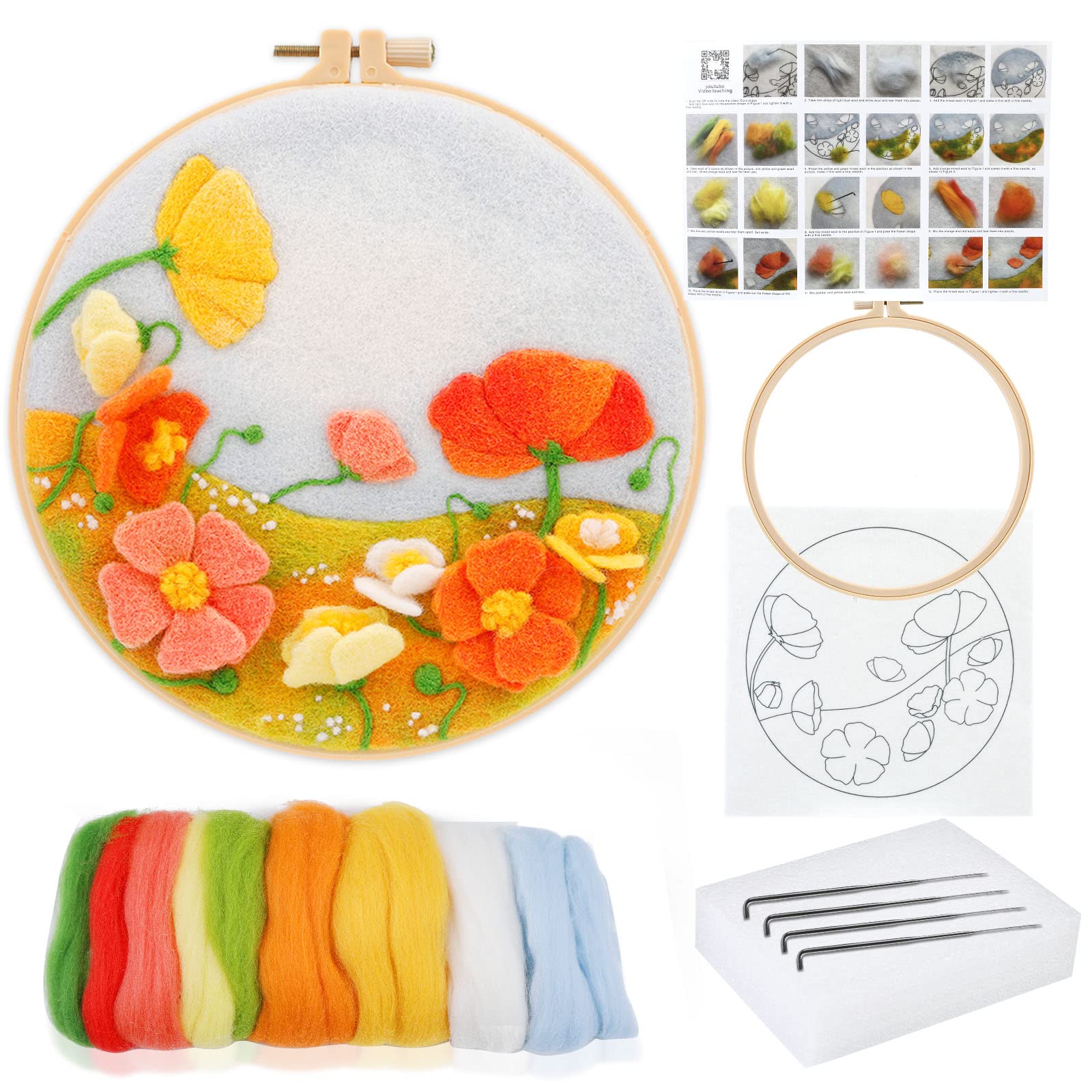 Doxiru Needle Felting Kit for Beginners Including Wool Roving, Picture Frame,Beautiful Wool Painting and Needle Felting Tool, Great for Make Gifts Home Decoration