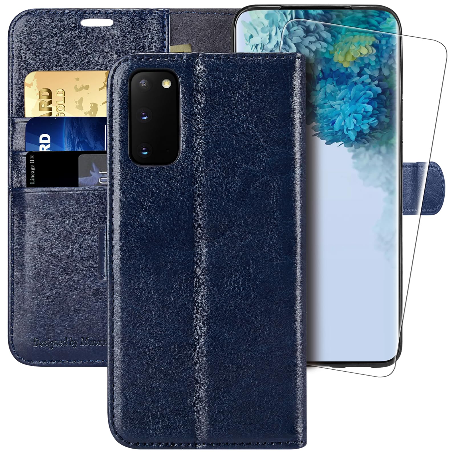 MONASAY Galaxy S20 FE Wallet Case, 6.5-inch, [Included Screen Protector] Flip Folio Leather Cell Phone Cover with Credit Card Holder for Samsung Galaxy S20 FE，Blue — image 1
