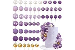 RASSLISA 56 PCS Colorful Ball Shaped Cake Topper Pearl Balls Cupcake Cake Insert Topper for Birthday Party Wedding Decoration Supplies Purple Seven Colors