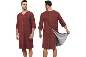 Liokoc Soft Elastic Men's Hospital Gown with Shoulder Snaps, Waist Drawstring, Side Pockets, Patient Gown for Men