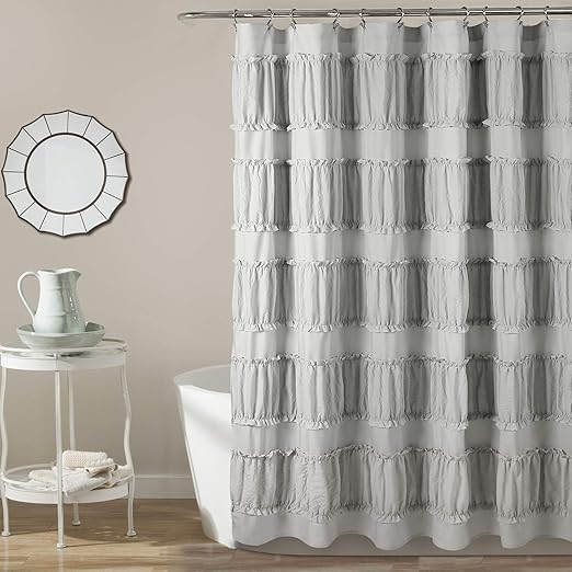 Amazon Com Lush Decor Gray Nova Ruffle Shower Curtain 72 X 72