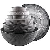 COOK WITH COLOR Mixing Bowls with Lids - 12 Piece Plastic Nesting Bowls Set includes 6 Prep Bowls and 6 Lids, Rhombus Design - Microwave Safe (Grey)