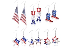 MOIEGOUCT 6 Pairs 4th of July Earrings for Women Patriotic American Flag Star Earring Red White Blue Dangle Drop Earrings Holiday Jewelry Gift