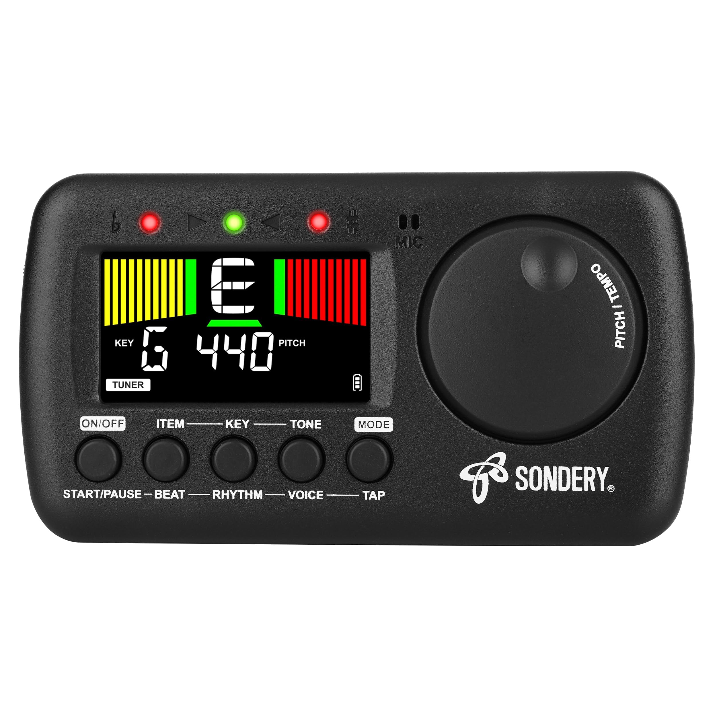 Sondery Digital Metronome Tuner 3 in 1, English Vocal Counting Metronome with Tap Tempo Chromatic Tuner Tone Generator Rechargeable Suitable for All Instruments