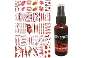 Gaukomzs 3D Fake Scars Halloween Makeup Kit,30 Sheets Scar Sticker 150PCS+Fake Blood Spray 1.76oz