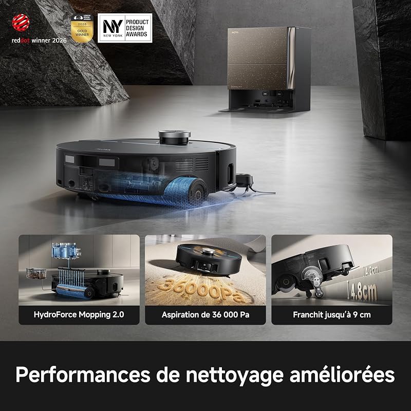 Z70 Ultra Roller Complete Robot Aspirateur Laveur, Noir Pierre