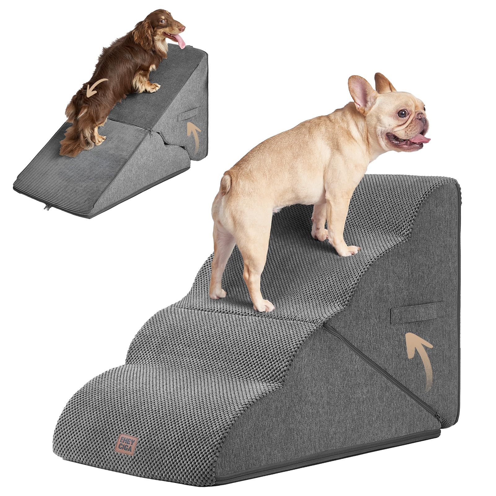 Photo 1 of EHEYCIGA Curved Foldable Dog Stairs Ramp for High Beds 19.7" H, 4-Step Dog Steps for Small Dogs and Cats, Pet Stairs for High Bed Climbing, Non-Slip Balanced Pet Step Indoor, Grey