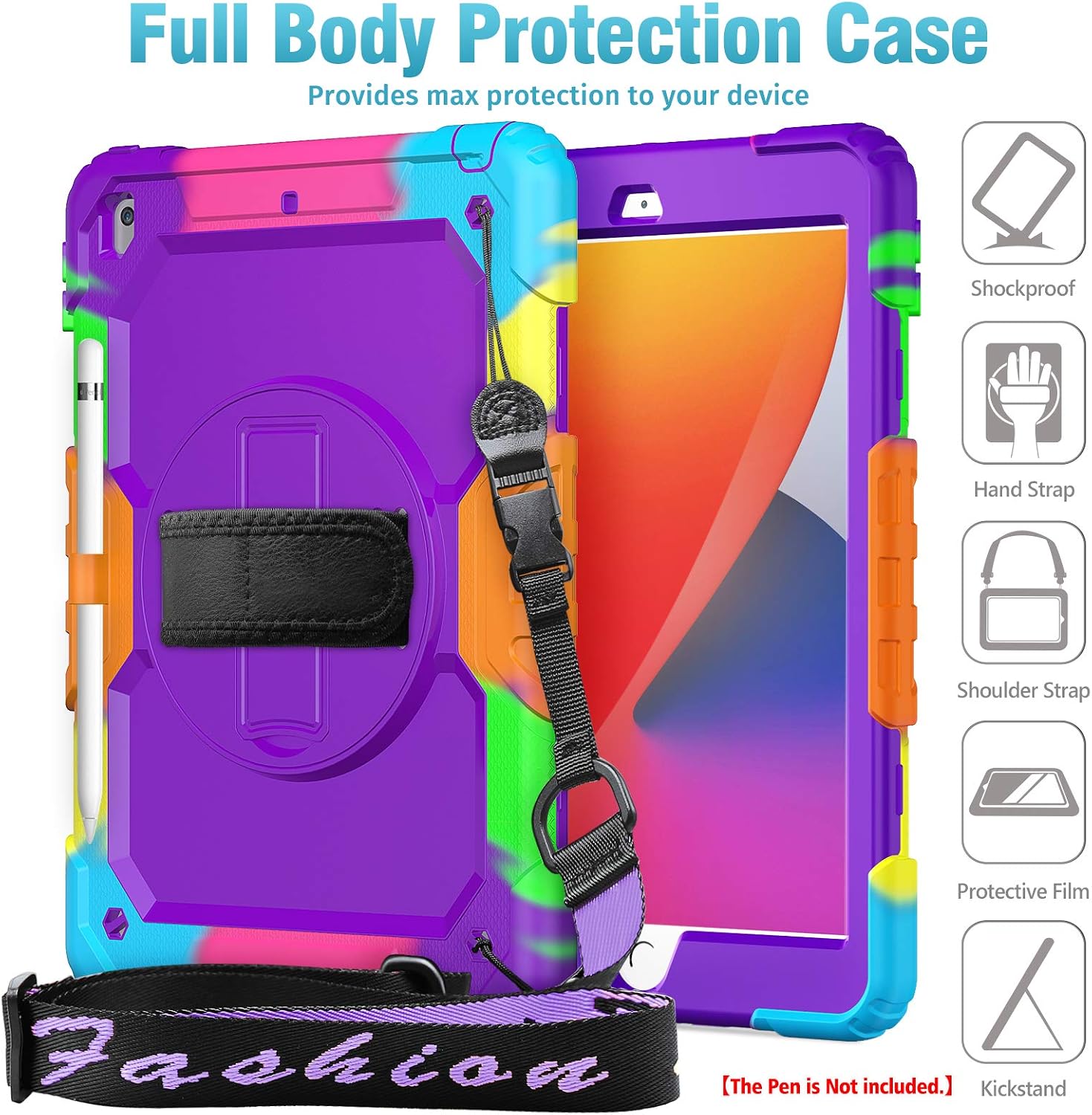 SEYMCY for iPad 9th/8th/7th Generation Case Kids 10.2 inch, Shockproof Sturdy with Rotating Hand Strap & Stand - Image 4
