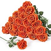 Serwalin 20pcs 4'' Big Orange Artificial Roses, Large Flower Head Silk Rose Velvet Real Touch, Fake Roses Long Stems Realistic Bouquet for Wedding, Table Centerpiece Home Decor