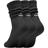 AugRing Women's Cute Scrunch Slouch Crew Socks 3Pack Retro Kawaii Chunky Ribbed Cotton Boot Sneaker Cozy Calf Socks Size 5–11