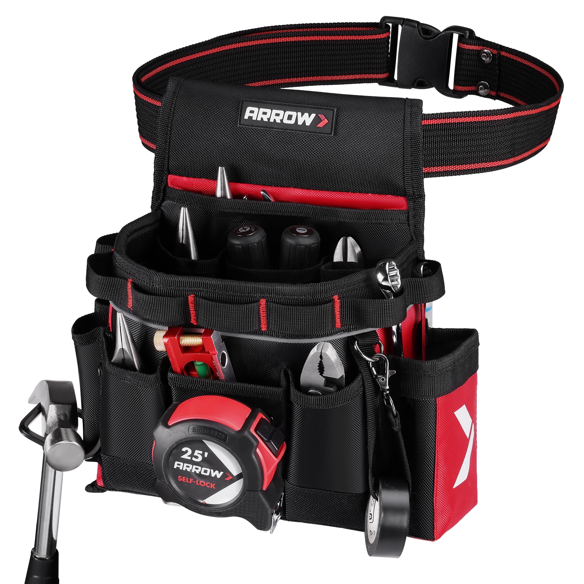 Photo 1 of ARROW Tool Belt Heavy-Duty, Electrician Tool Pouch with 10 Pockets, 840D Oxford Fabric, Utility Belt with Hammer Holder, Adjustable Tool Belts for Men Women Electrician Carpenter, Construction