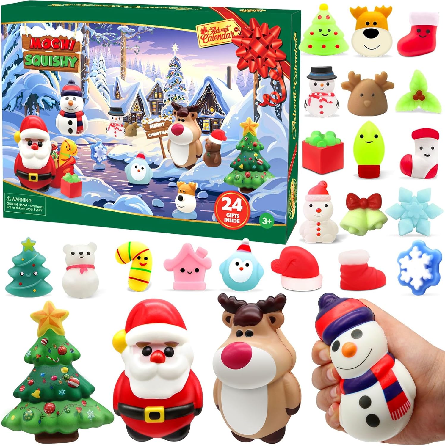 Advent Calendars - SURCVIO Christmas Advent Calendar 2023 with 4 Cute Jumbo and 20 Mochi Squishy Assorted Toys, 24 Days Countdown Calendar, Xmas Stocking Stuffers Gifts for Boys Girls Christmas Party Favor