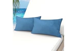 WOLKI Waterproof Outdoor Pillows 12X20 Feather and Down Filled Throw Pillow for Patio Furniture, Outside Decorative Pillow Set of 2 Blue