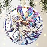 Unicorn and Fairy Christmas Ornament - 3.5 Inch Ceramic Hanging Decoration for Christmas Tree, Gift Exchange or Holiday Presents