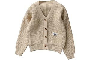Boys Girls Cardigan Soft Cotton Knit Casual V Neck Uniform Sweaters Chunky Sweater Fall Cute Outerwear Coat w/Pockets