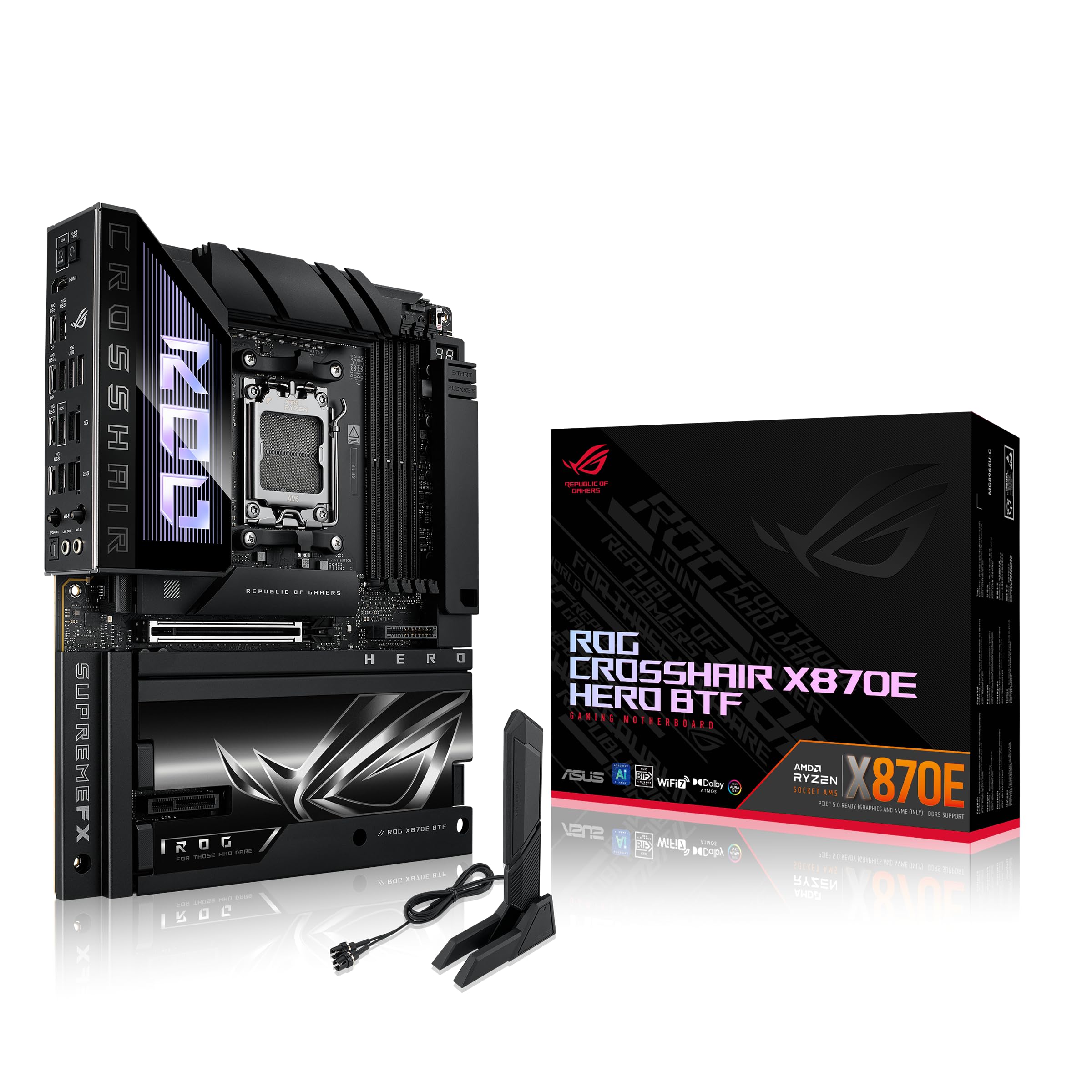 Photo 1 of ROG Crosshair X870E Hero BTF AMD ATX Board with Hidden-Connector Design & high-Power GPU Slot for Clean Cable Management, 18+2+2 Power, DDR5, WiFi 7, 5X M.2, PCIe 5.0, USB4, Advanced AI PC Ready