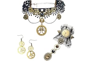 REAMFUN Steampunk Accessories Women Vintage Clockwork Earrings Gloves Gothic Lace Wristband Bracelet Gear Choker Necklace Hal