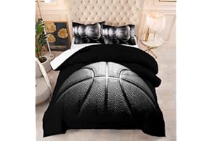 Tailor Shop Basketball Comforter Set for Boys Kids Teens Ultra Soft Microfiber Black and Gray Sports Theme Basketball Bedding Sets Full Size with 1 Comforter and 2 Pillowcases……
