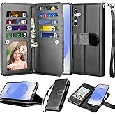 Njjex Galaxy S25 Case, for Samsung Galaxy S25 Wallet Case, [9 Card Slots] PU Leather ID Credit Holder Folio Flip [Detachable] Kickstand Magnetic Phone Cover & Lanyard for Samsung S25 [Black]