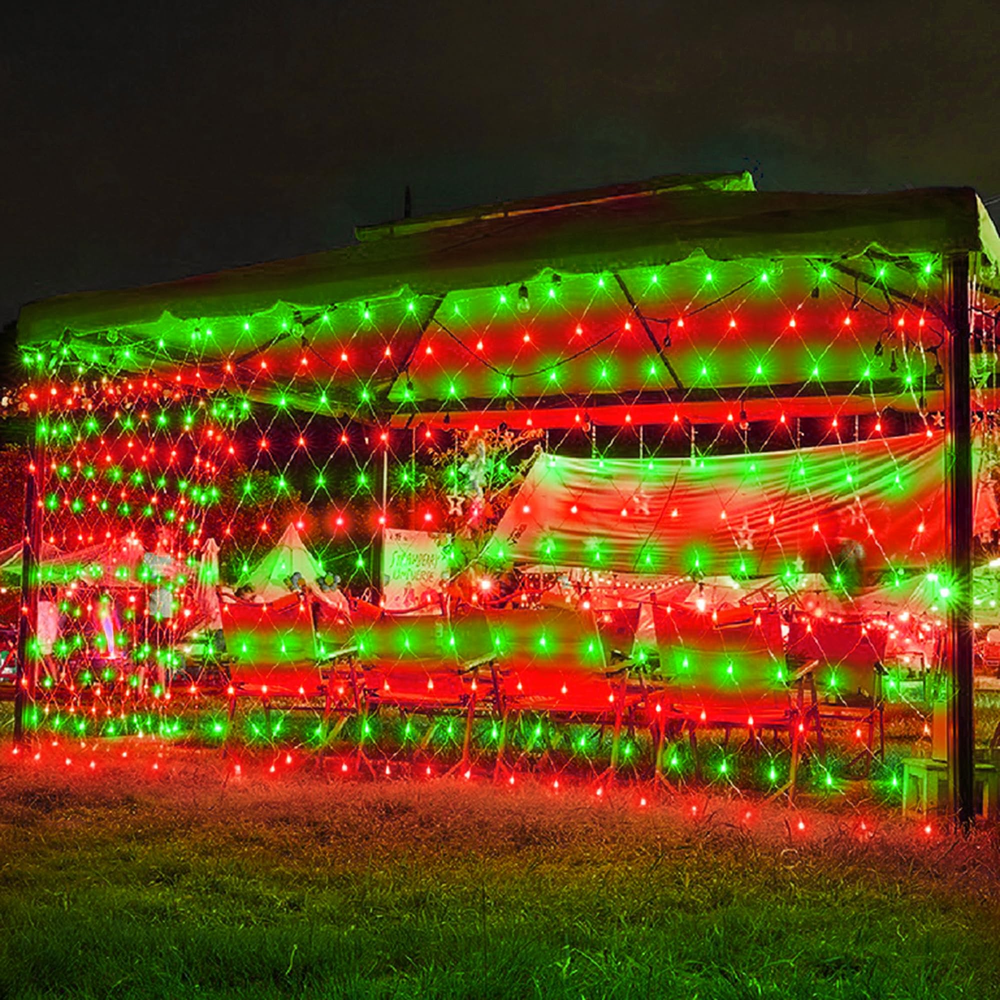 Photo 1 of 198 LED 9.8 FT*6.6 FT Net Lights Plug in, 8 Lighting Modes Mesh Light Connectable, Waterproof Christmas Net Lights Outdoor for Bushes, Wedding, Holiday, Garden, Xmas Tree Decorations(Red and Green)