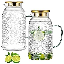 Buaic Glass Pitcher with Lid, 2 PACK 84 oz/2.5L