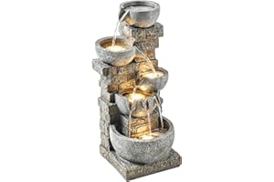 Outsunny 31.5" Tall Outdoor Water Fountain with Warm LED Lights, 5 Tiers Outdoor Cascading Waterfall Feature with Pump for Ga